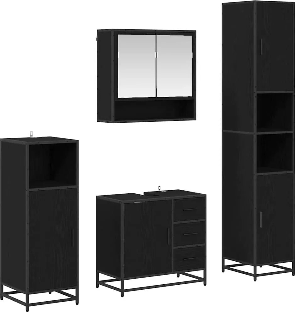 vidaXL Fürdőszoba bútor szett fiókkal 4 pcs Fekete tölgy Faanyag