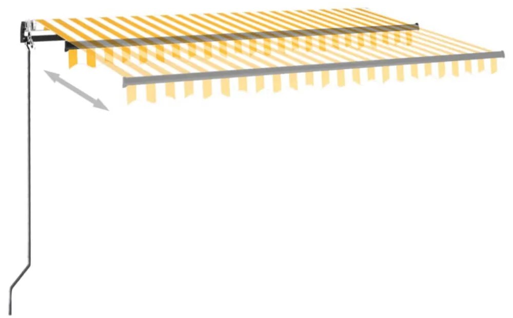 sárga-fehér szélérzékelős és LED-es napellenző 450 x 350 cm