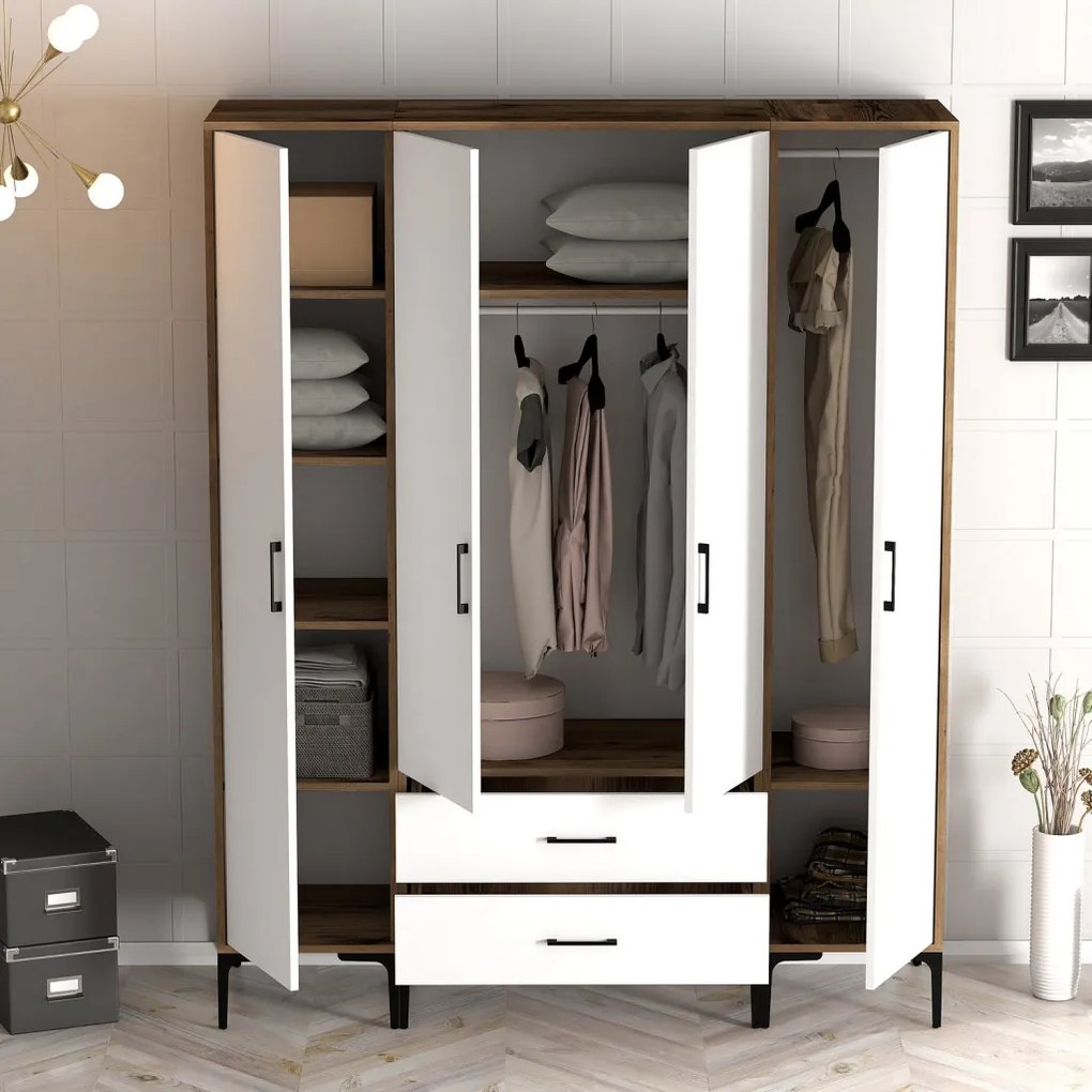 Kumsal gardróbszekrény, dió-fehér, 160 cm – TR845HCT5480