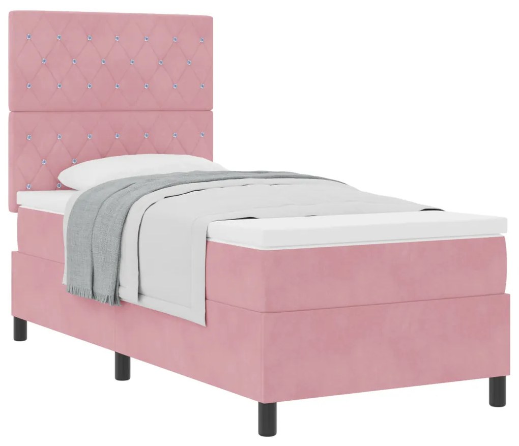 Boxspring Ágy Matraccal Rózsaszín Egyszemélyes Bársonyos