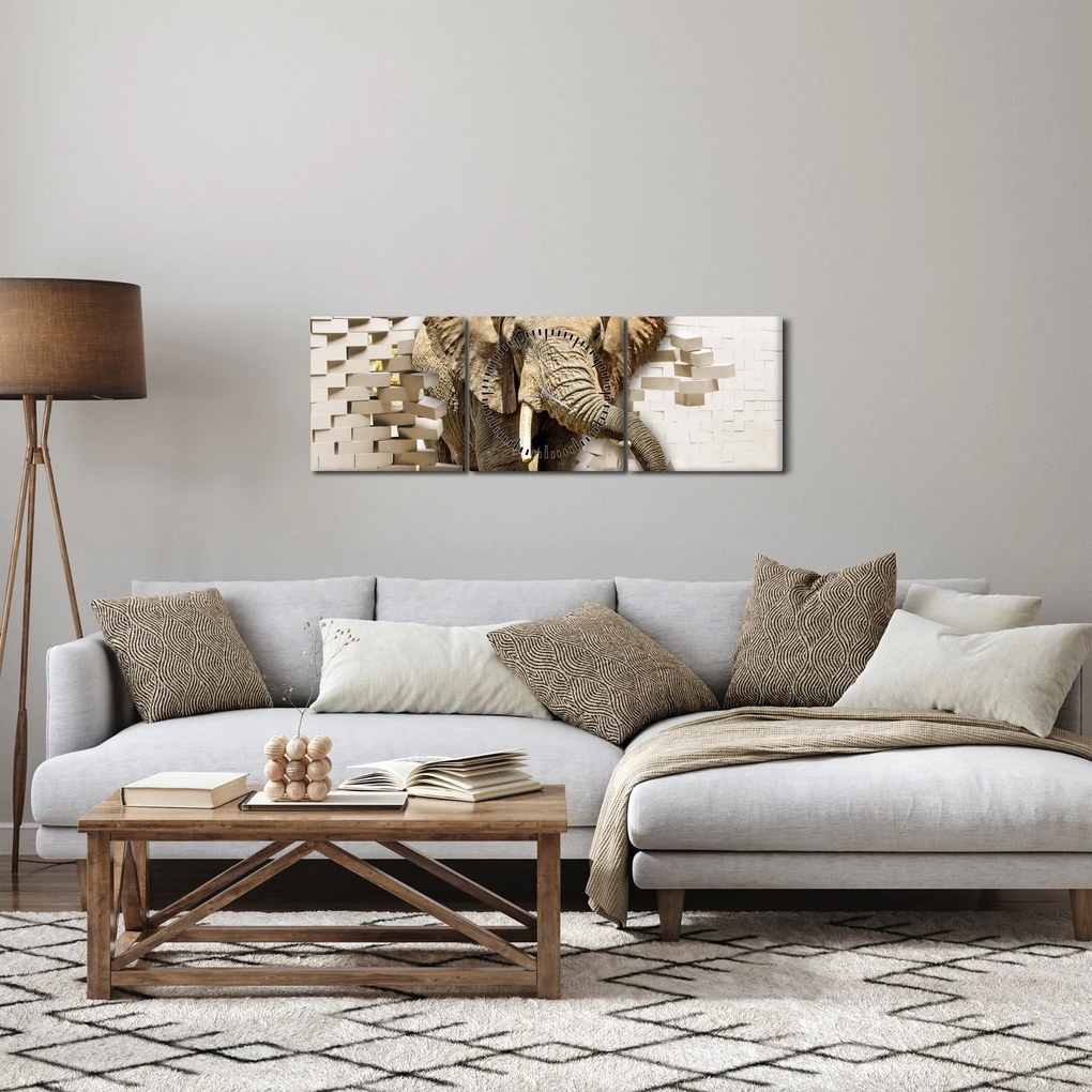 Kép - Egy elefánt áttör a falon (órával) (90x30 cm)