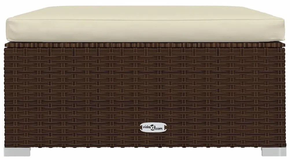 Barna polyrattan kerti lábtartó párnával 70 x 70 x 30 cm