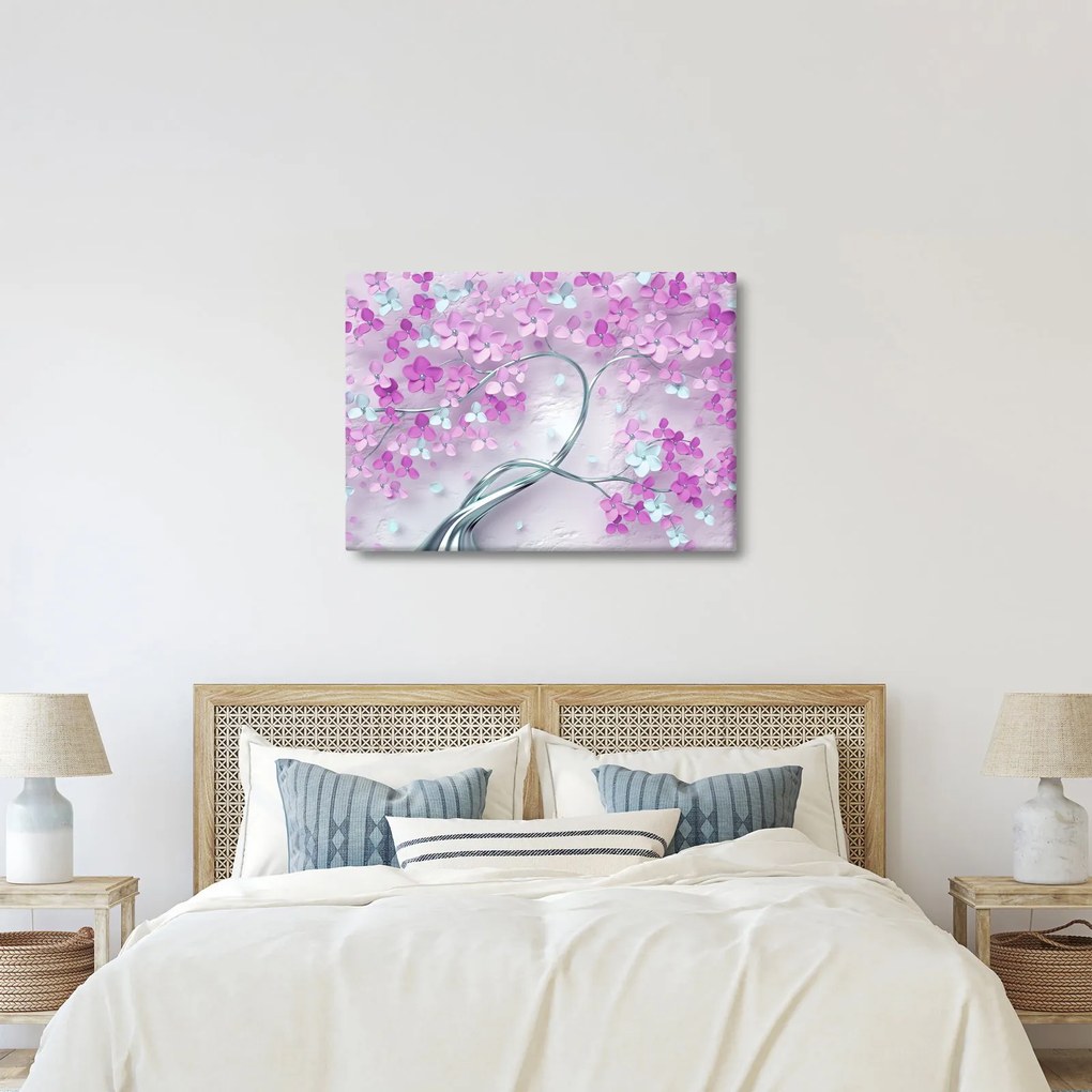 Virágok képe egy ezüst törzsön - absztrakt (70x50 cm)