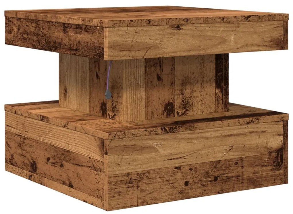 antik fa színű dohányzóasztal LED-lámpákkal 50 x 50 x 40 cm