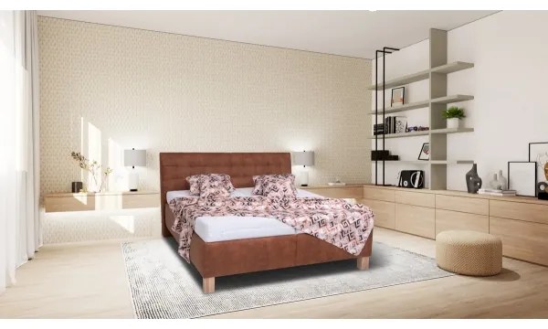 Kárpitozott VIOLET ágy tárolóval, matrac nélkül, 180x200 cm, konyakbarna