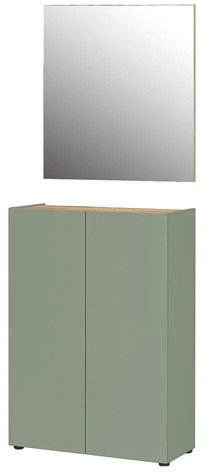 Világoszöld előszoba bútor tölgyfa dekorral 74x200x33 cm Alviano – Germania