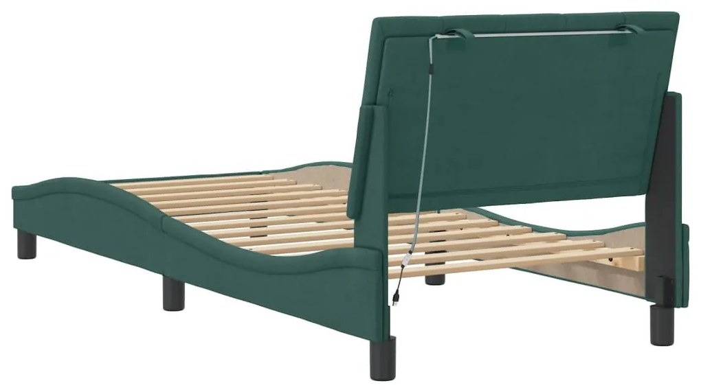 sötétzöld bársony ágykeret LED-ekkel matrac nélkül Hanko 90 x 190 cm