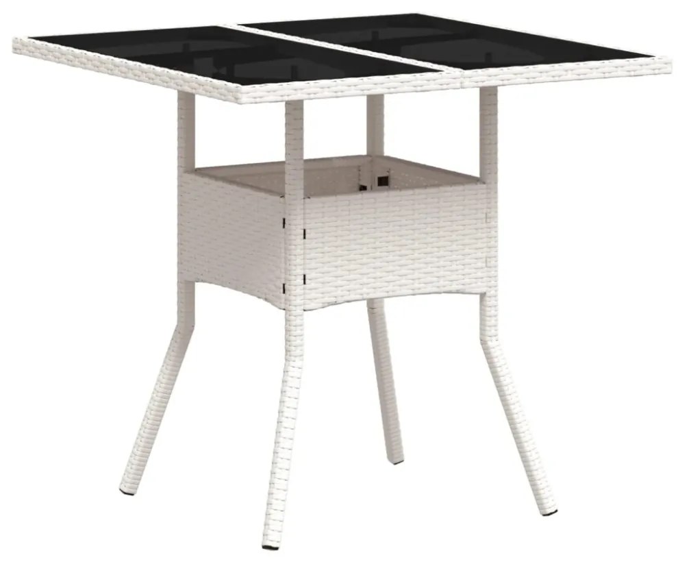 fehér polyrattan üveglapos kerti asztal 80 x 80 x 75 cm