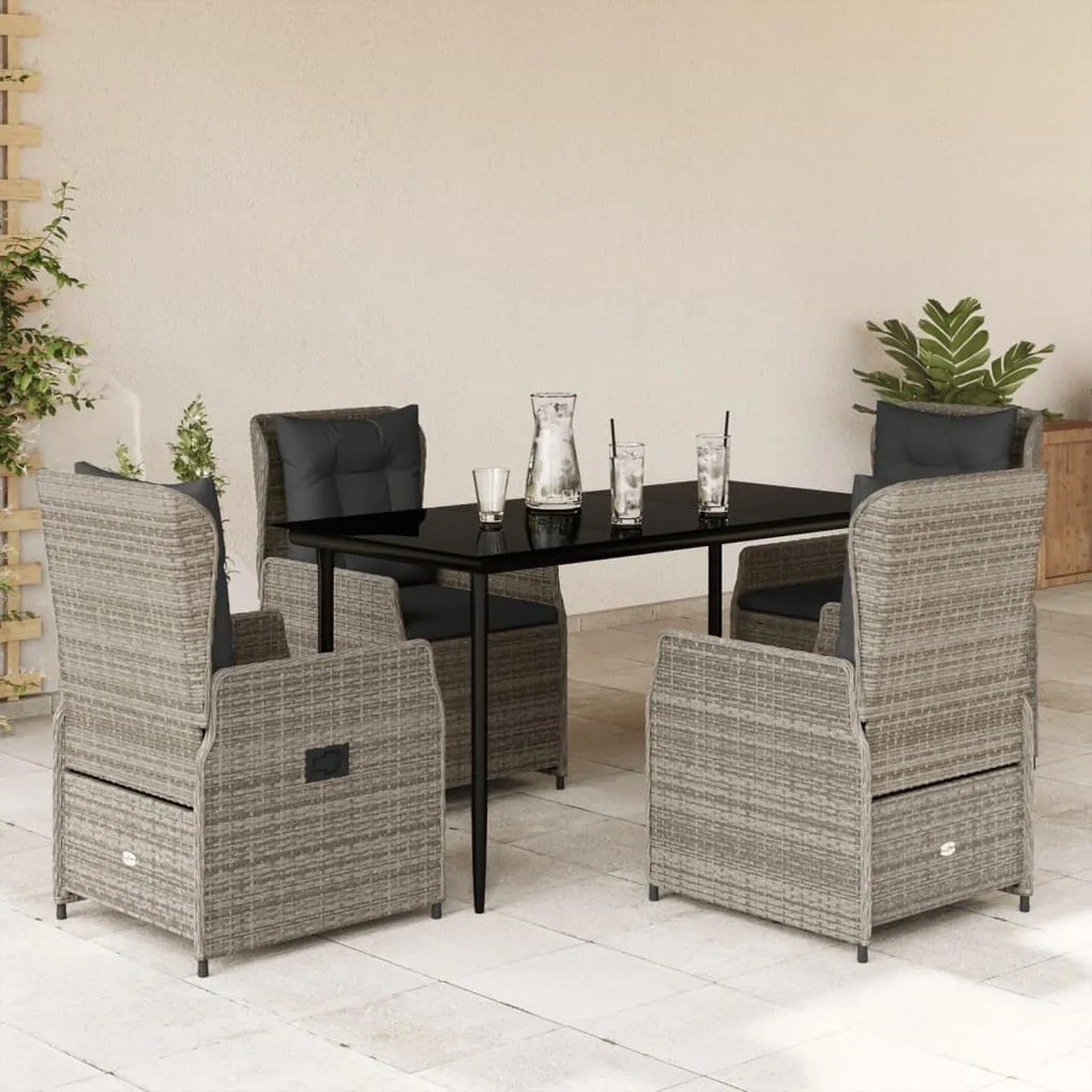 5 részes szürke polyrattan kerti étkezőgarnitúra párnával