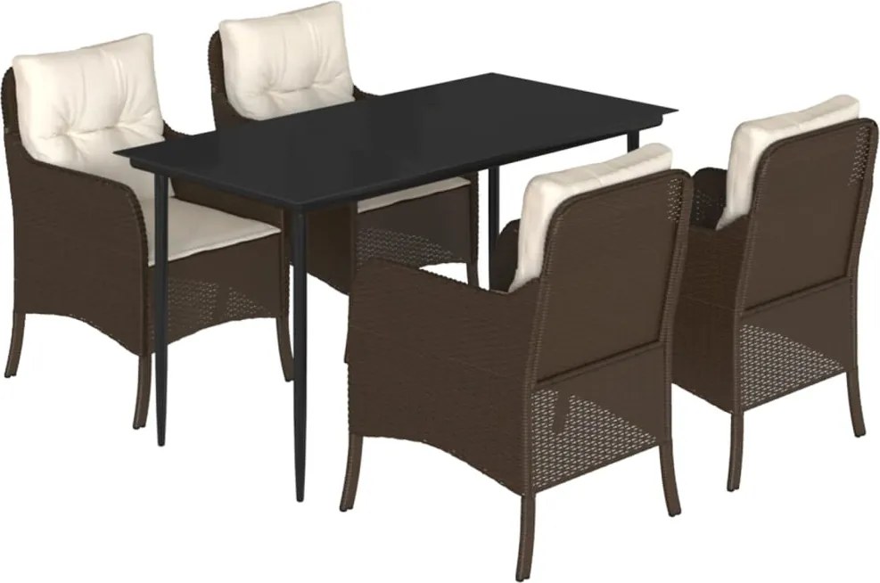 vidaXL 5 részes barna polyrattan kerti étkezőgarnitúra párnákkal