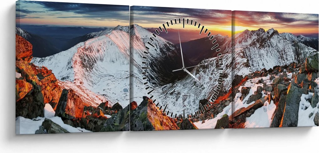 Kép - Téli hegyi panoráma (órával) (90x30 cm)
