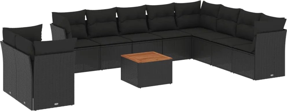 vidaXL 11 részes fekete polyrattan kerti ülőgarnitúra párnákkal