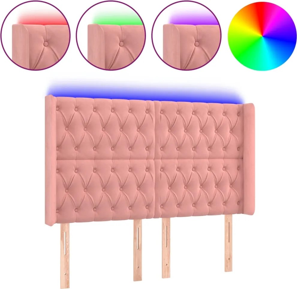 vidaXL rózsaszín bársony LED-es fejtámla 147x16x118/128 cm