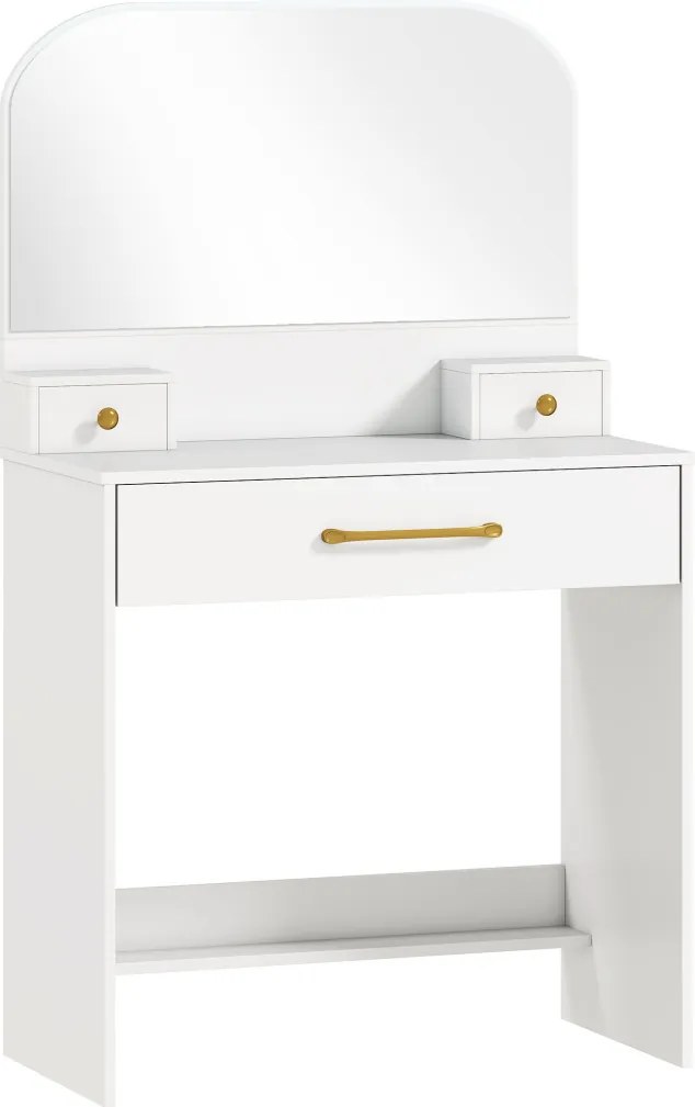 HOMCOM Fésülködőasztal tükörrel, kompakt fésülködőasztal 3 fiókkal, 80 x 40 x 135 cm, fehér