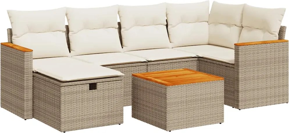 vidaXL 7 részes bézs polyrattan kerti ülőgarnitúra párnákkal