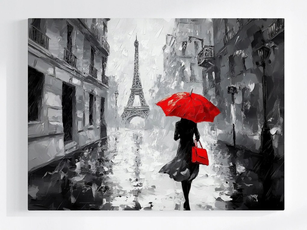 Vászonkép Canvas Párizs Eiffel-torony Eső Nő Esernyő 100x75