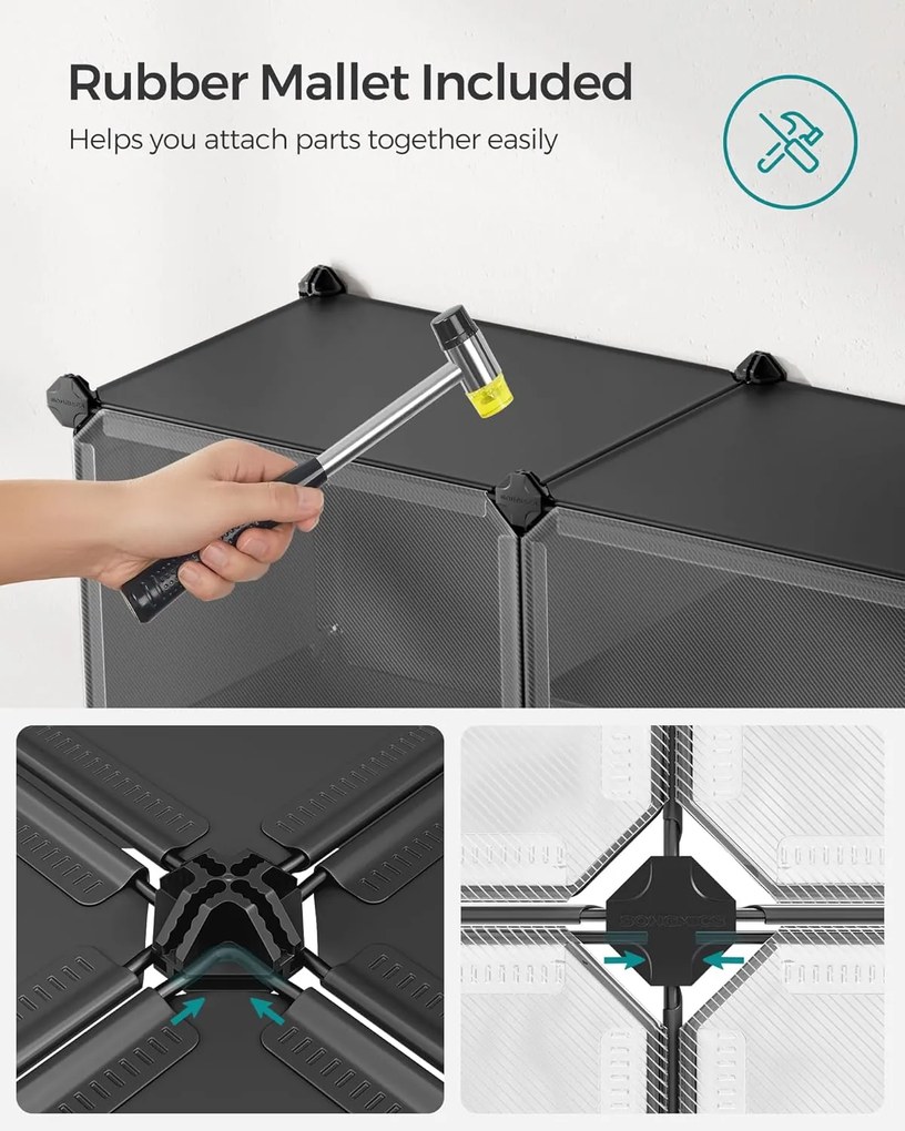 Összekapcsolható cipőtartó, 10 rekeszes műanyag cipőszekrény, fekete