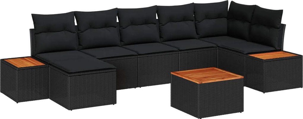 vidaXL Kerti Kanapé Szett párnával tárolóval 8 pcs Fekete Polyrattan
