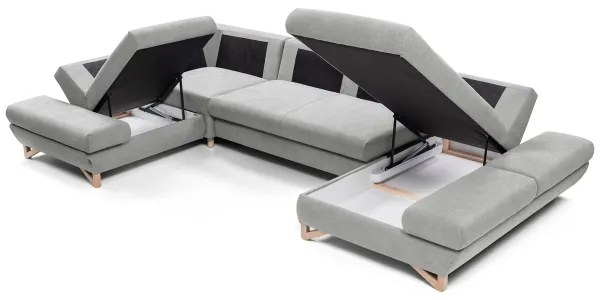 AVESTA kárpitozott U-alakú sarok ülőgarnitúra, ággyá nyitható, tárolóval, szürke