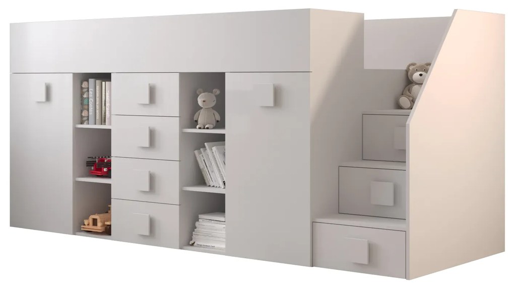 Kombinált gyerekágy 90 cm Toreno 3 (fehér + fényes fehér + fényes fehér fogantyúk) (J). 1083330