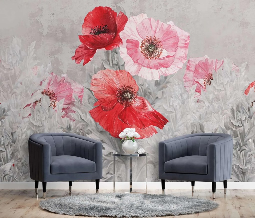Gario Fotótapéta Vörös pipacsok akvarellben Anyag: Vlies, Méret: 350 x 245 cm