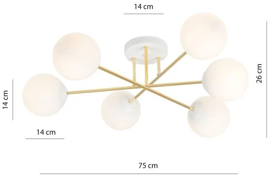 Csillár rúdon MAGNUM 6xE14/10W/230V fehér/arany