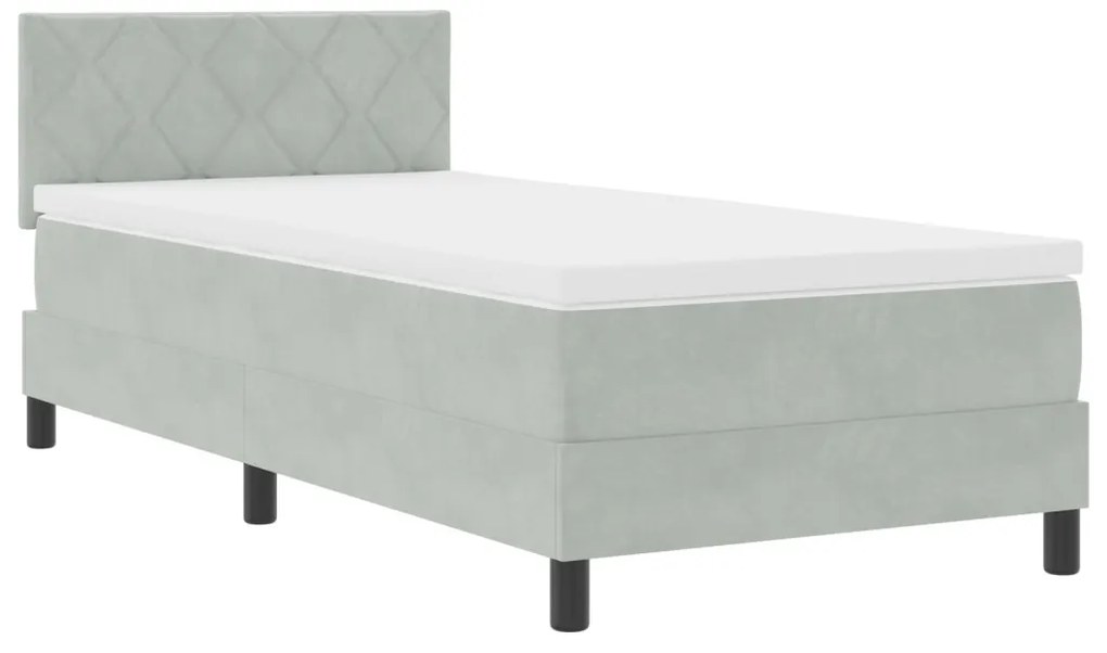Boxspring Ágy Mattal és LED Fénnyel Világosszürke 90x190 cm Bársony