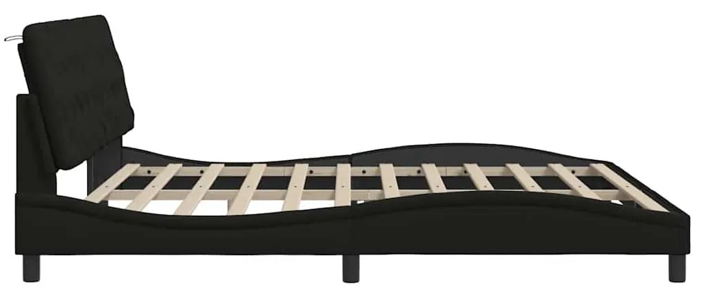 fekete szövet ágykeret LED-es matrac nélkül 200 x 200 cm