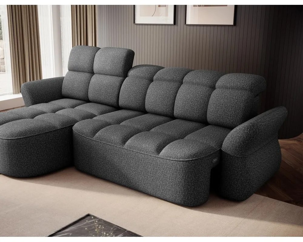 Sötétszürke bársony kinyitható-tárolóhelyes sarokkanapé (bal oldali-heverő résszel) Beneth – ELTAP