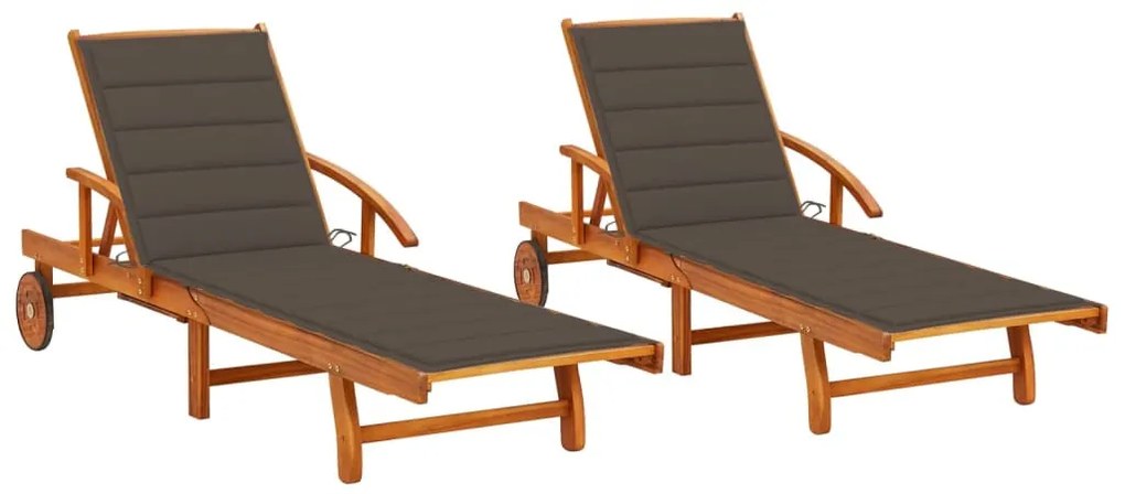 2 db tömör akácfa napozóágy párnákkal