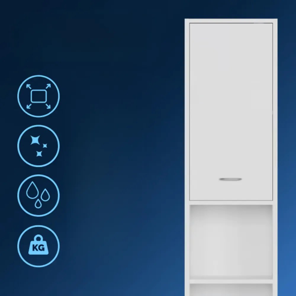 SILKE magas fürdőszobai szekrény, 180×30×30cm, fehér Casaria