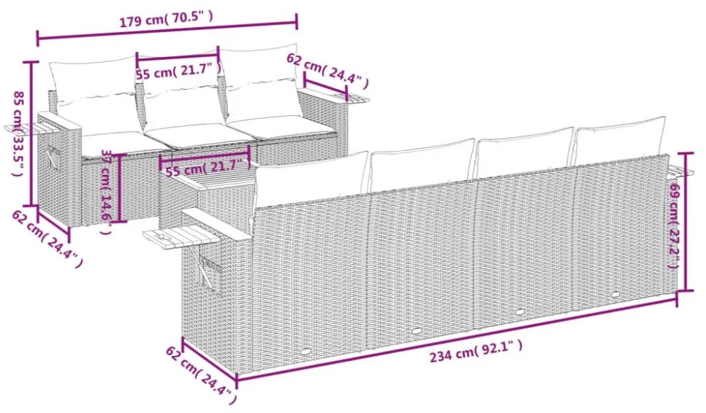 8-részes szürke polyrattan kerti ülőgarnitúra párnákkal