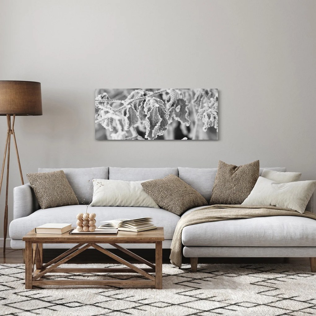 Kép - Fagyott levelek, fekete-fehér (120x50 cm)