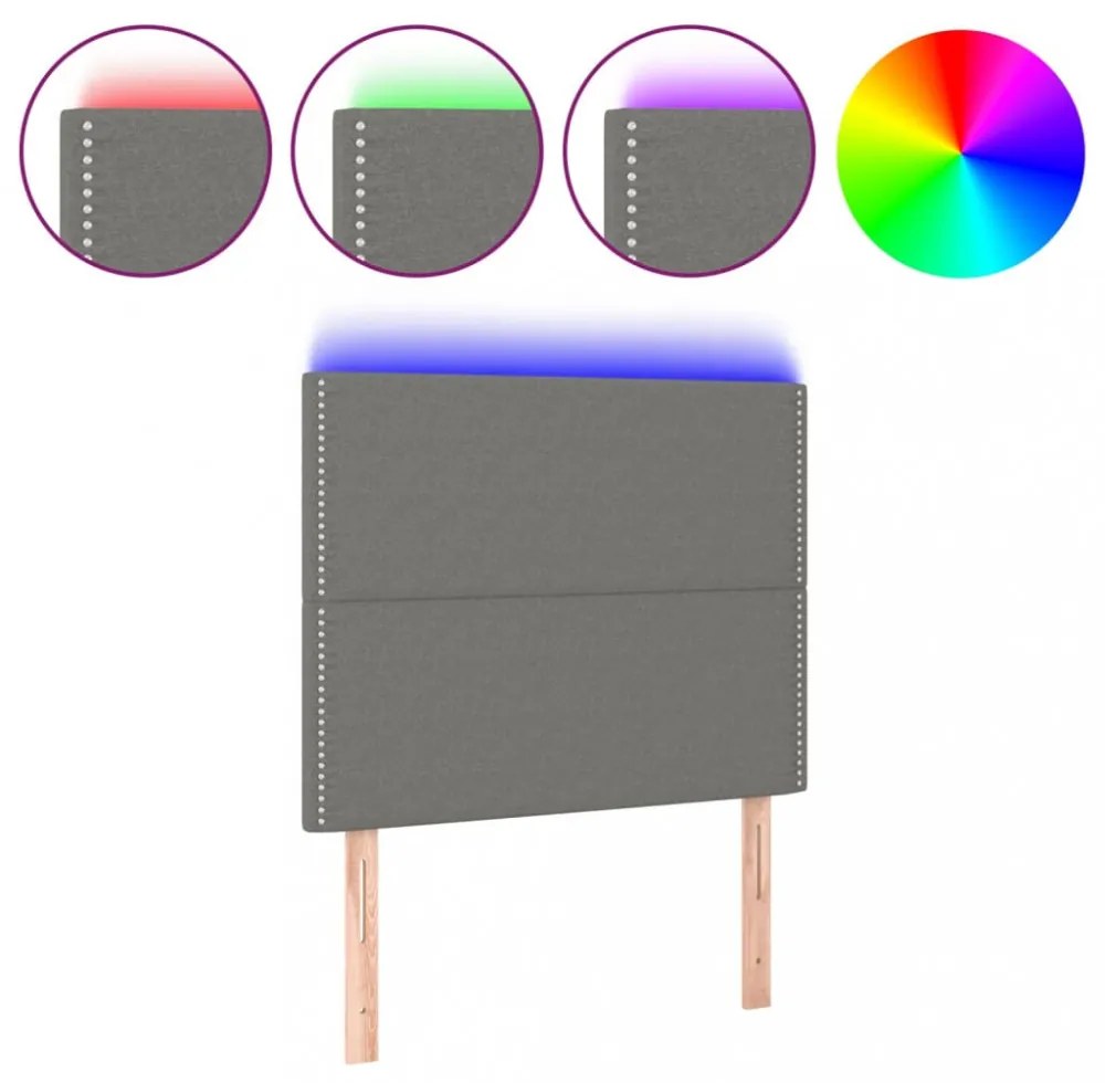sötétszürke szövet LED-es fejtámla 90x5x118/128 cm