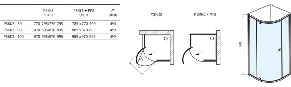 Ravak 37677U00Z1 - Háromrészes negyedköríves PIVOT zuhanykabin 90x90 cm szatinált