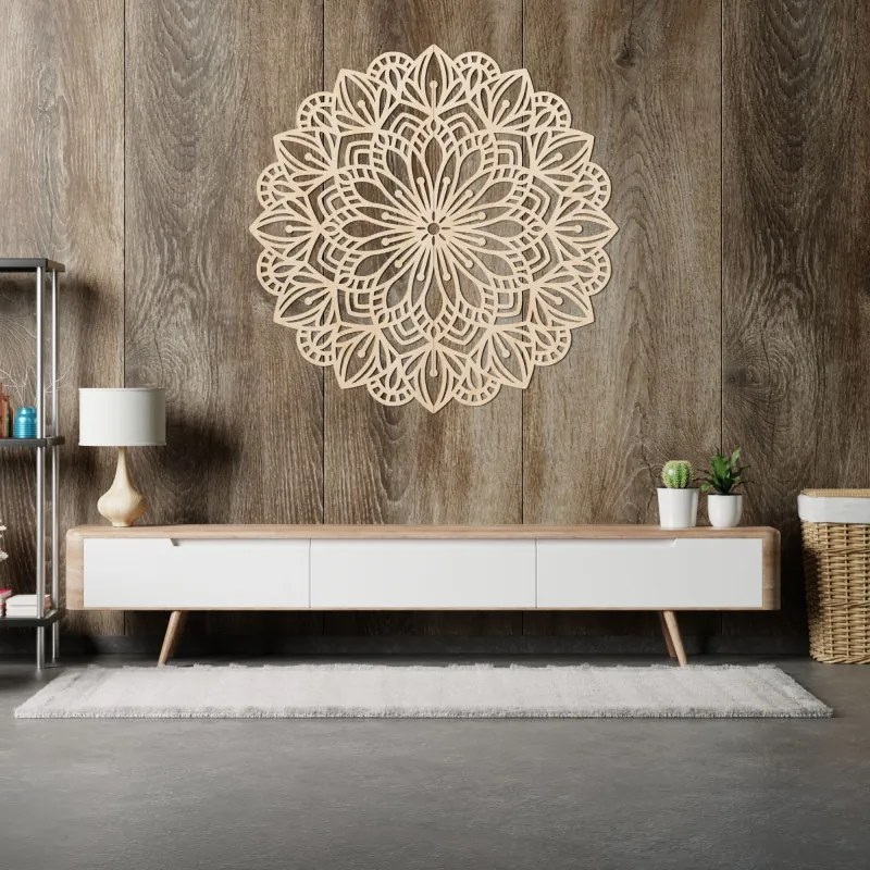 Fából készült mandala a falon virágesszencia | ESSENTIA