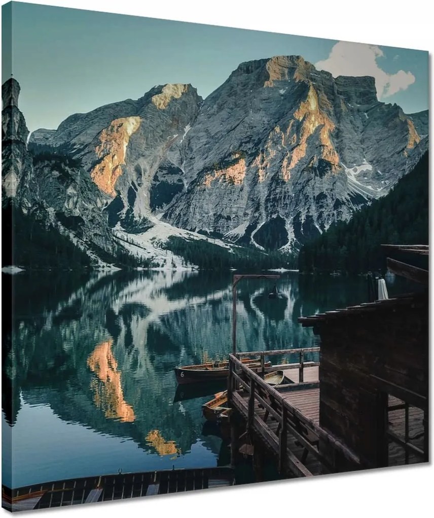 Vászonkép 40x40 Fa házikó a hegyekben