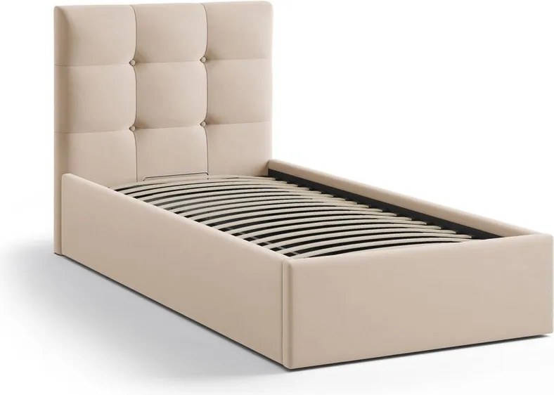 Világosbarna kárpitozott ágyneműtartós egyszemélyes ágy ágyráccsal 90x200 cm Phaedra – Micadoni