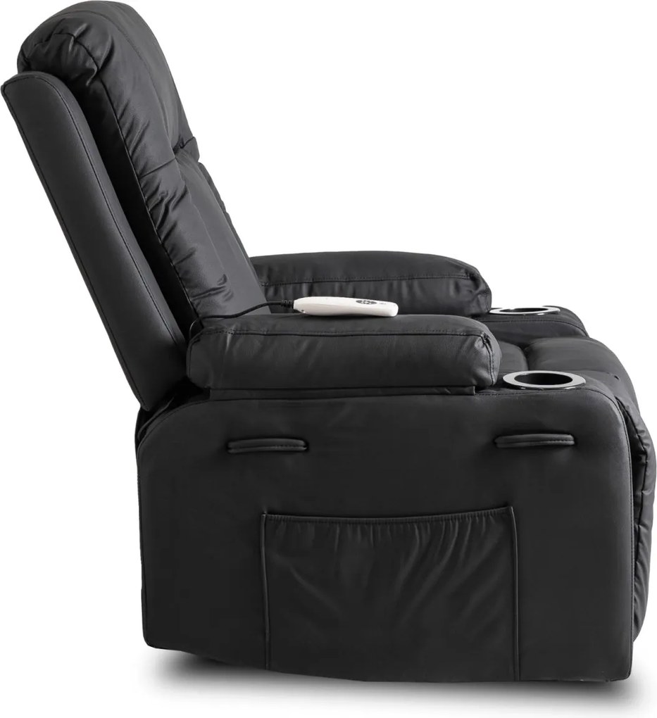 Masszírozós dönthető fotel fekete színben, műbőr kárpittal BOX