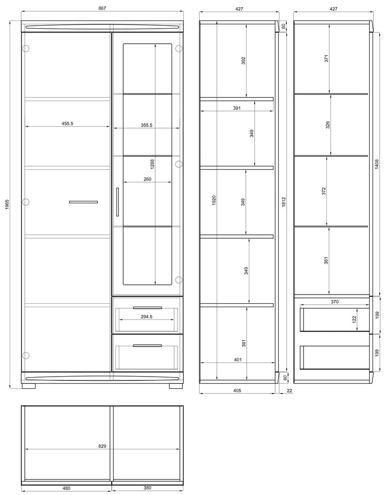 SIMPLE KWD2SZ2 magas komód Millenium Beton/Fehér Fényes - VITRINES SZEKRÉNY NAPPALIBA KÖNYVESPOLC KOMÓD