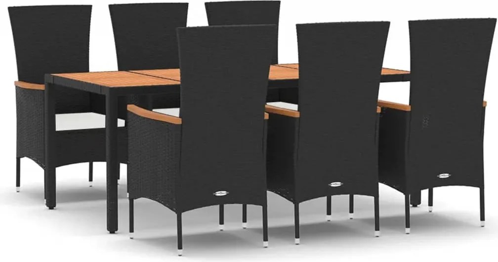 vidaXL 7 részes fekete polyrattan kerti étkezőgarnitúra párnával