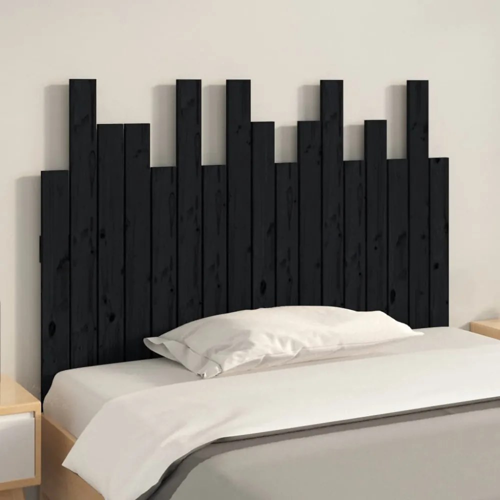 fekete tömör fenyőfa fali fejtámla 108 x 3 x 80 cm
