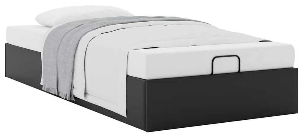 Ottomán ágykeret matrac nélkül fekete 80x200 cm műbőr