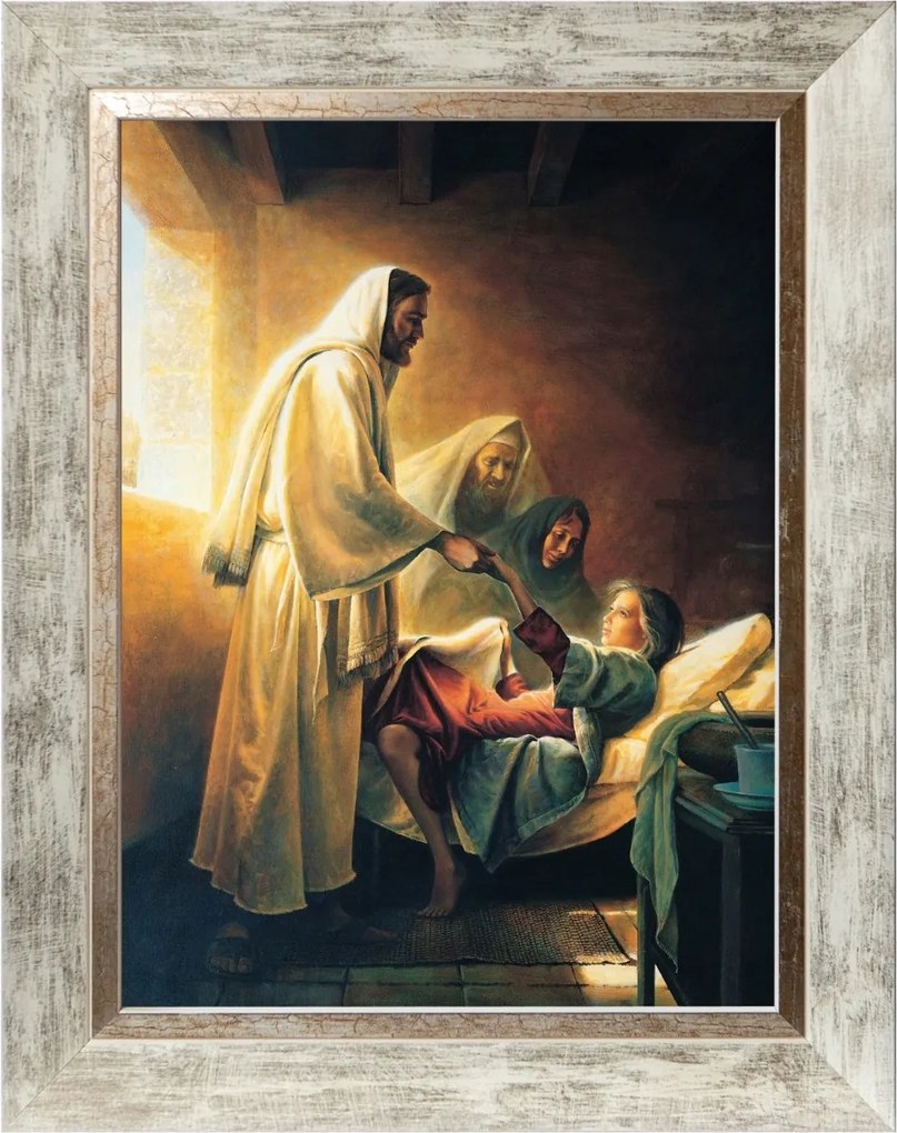 Jézus Orvos Szakrális Vászonkép Fehér Díszített Keretben 30X40