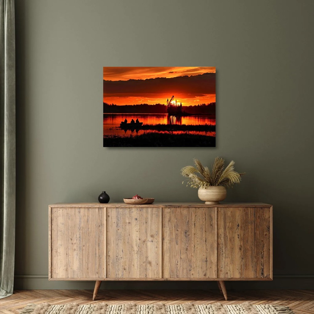 Kép - Halászok a tavon (üvegen) (70x50 cm)