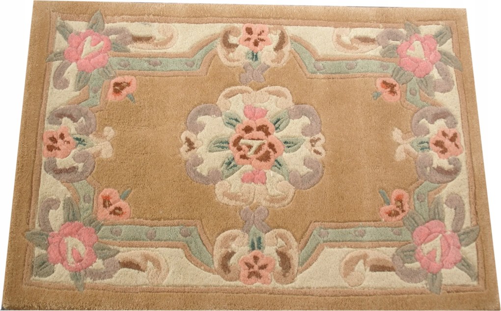 Aubusson típusú gyapjúszőnyeg 60x90 cm bézs