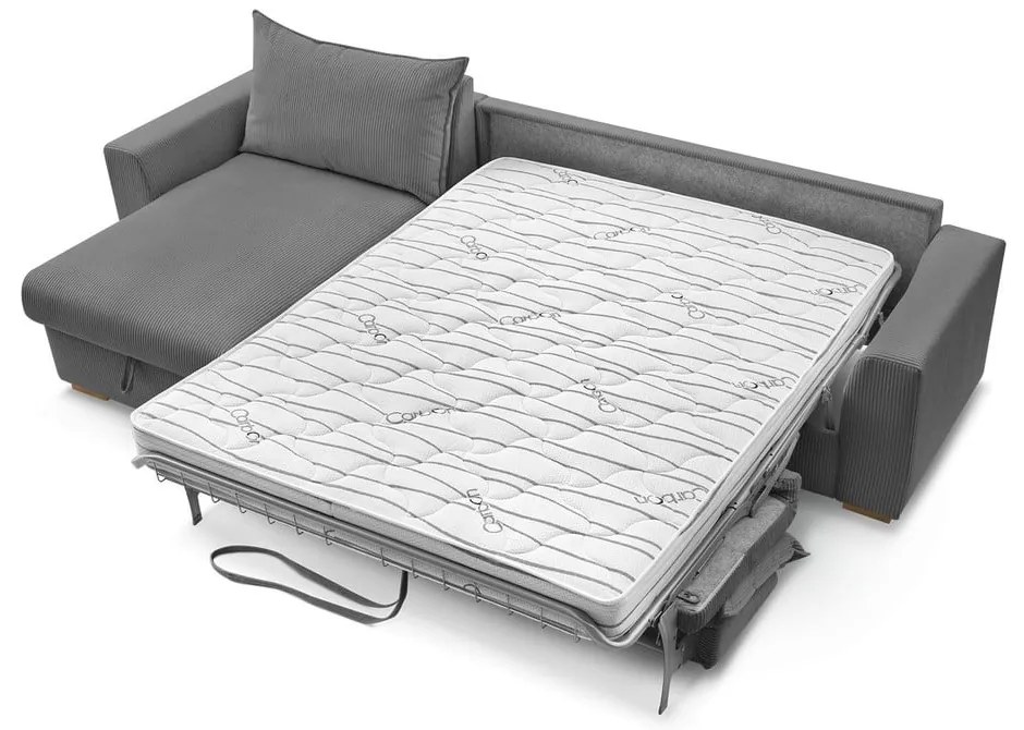 Szürke kordbársony kinyitható sarokkanapé (variálható) Augustin – Bobochic Paris