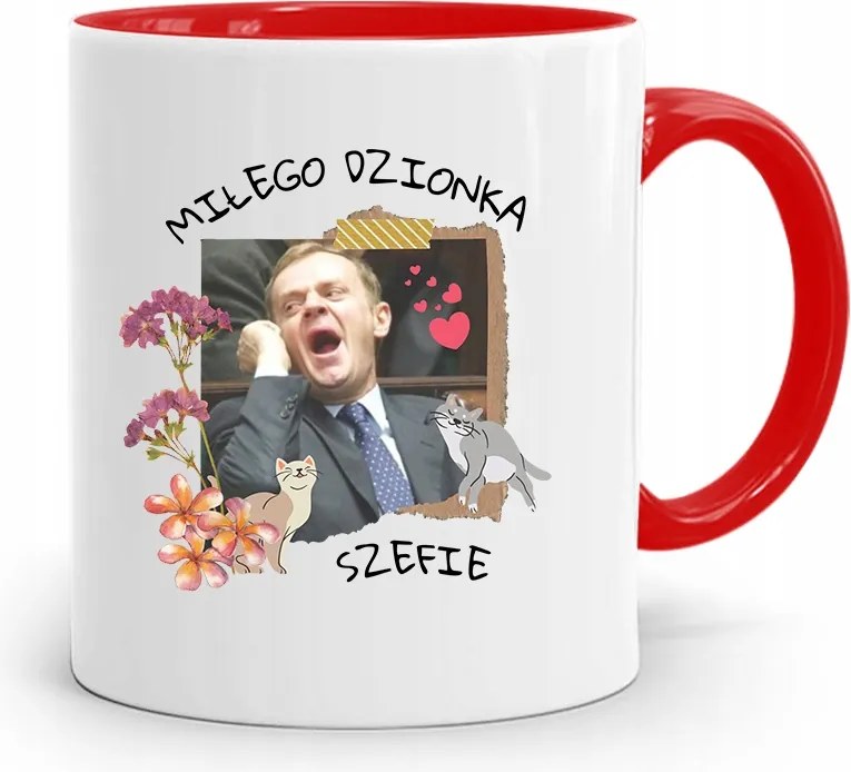 Donald Tusk Piros Bögre Platform Ajándék fényképes nyomtatással