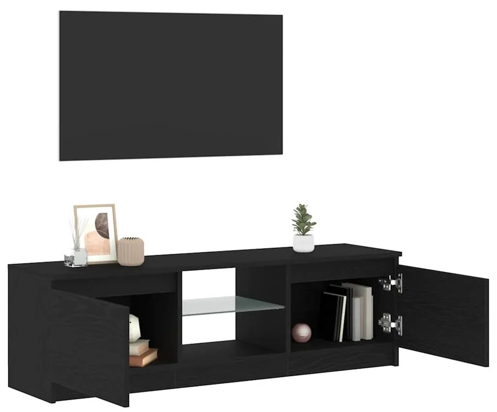 fekete tölgy szerelt fa TV-szekrény LED-ekkel 120x30x36 cm