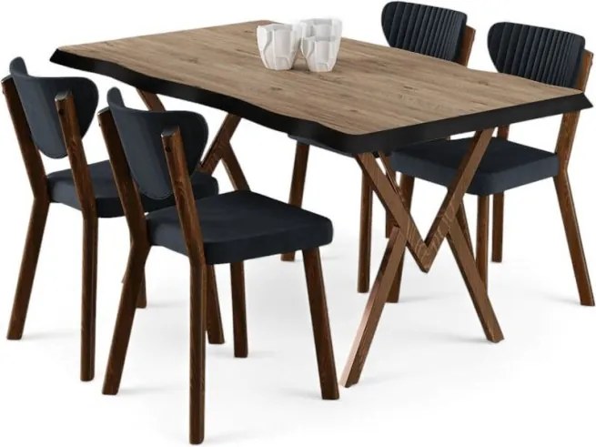 Akort étkezőgarnitúra, atlanti fenyő-antracit, 130 cm
